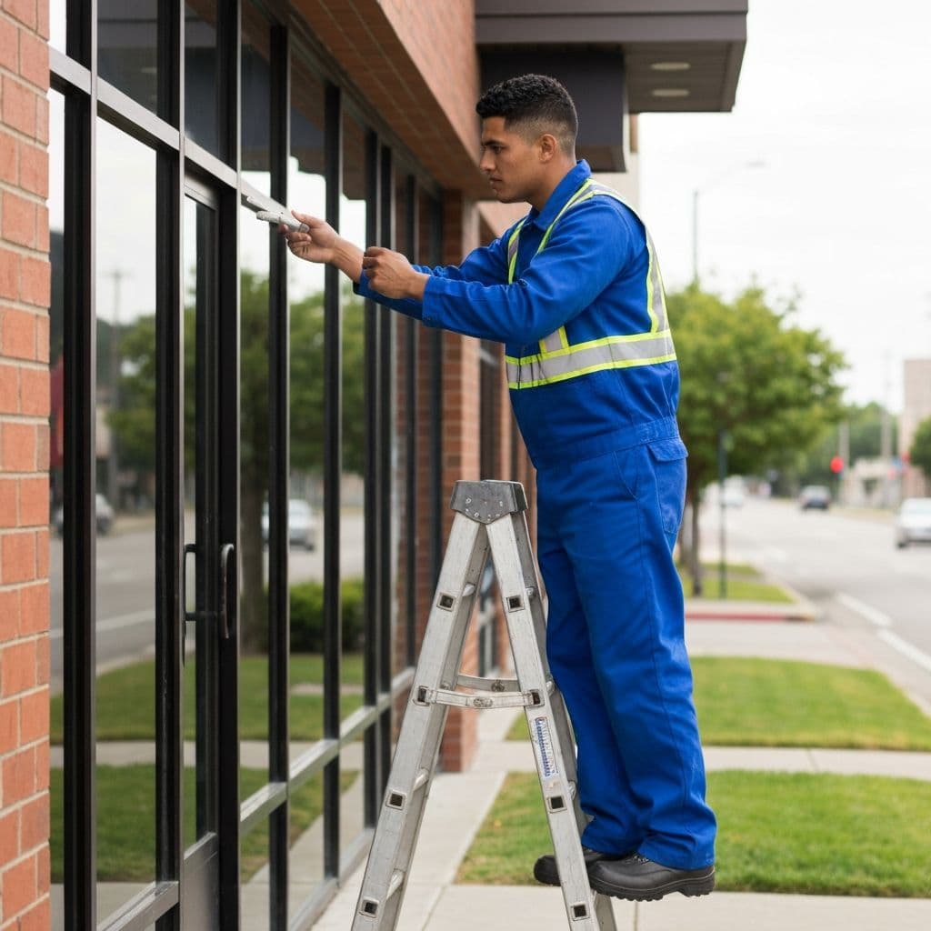 Maintenance professional working on property as part of a planned programme