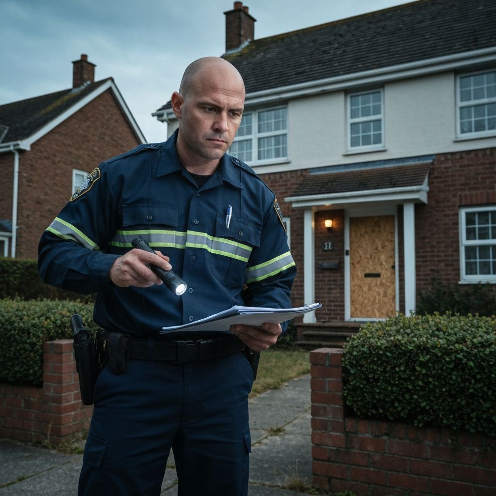 Security professional conducting property inspection